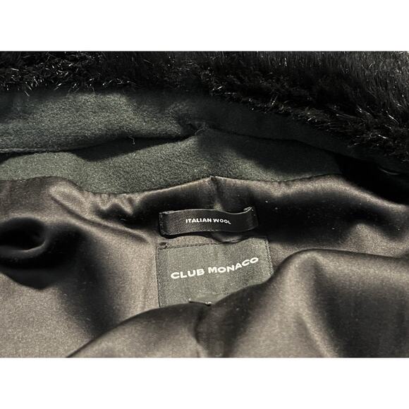 Club Monaco EUC Black Wool Blend Faux Fur Collar Double Breasted Winter Coat XS - Picture 8 of 9